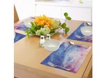 Tovagliette Abakuhaus Navy E Blush, Starry Space Nebulosa Galattica Cosmo Astratto Ispirato All'acquerello, Tiscjdeco In Tessuto Resistente Al Lavaggio Per La Sala Da Pranzo E La Cucina, Rosa Salmone Blu