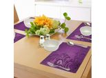 Abakuhaus Tovagliette Viola, Motivo Floreale Intrecciato Su Bordo Verticale, Design Retrò, Tiscjdeco In Tessuto Resistente Al Lavaggio Per Sala Da Pranzo E Cucina, Prugna Viola