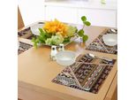 Tovagliette Tribali Abakuhaus, Vari Motivi Geometrici Astratti Ispirati Alla Cultura Folcloristica Americana, Design Vintage, Tiscjdeco In Tessuto Resistente Al Lavaggio Per La Sala Da Pranzo E La Cucina, Marrone