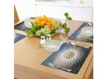 Tovagliette Abakuhaus Sole, Corpi Celesti - Silhouette - Elementi Geometrici - Linee Vorticose Con Curve Decorative, Tiscjdeco In Tessuto Resistente Al Lavaggio Per La Sala Da Pranzo E La Cucina, Multicolore