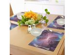 Tovagliette Abakuhaus Trippy, Fiori Viola E Blu, Motivo Astratto Floreale, Decorazione Tiscjdeco In Tessuto Resistente Al Lavaggio Per Sala Da Pranzo E Cucina, Blu Cadetto, Rosa Essiccata, Acquamarina