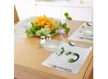 Abakuhaus Tovagliette Con La Lettera J, Composizione Floreale Astratta J-Silhouette E Fiori Di Gelsomino Concetto Abc, Decorazioni Da Tavola In Tessuto Resistente Al Lavaggio Per La Sala Da Pranzo E La Cucina, Bianco Nero Verde