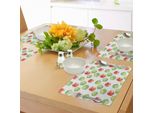 Tovagliette Abakuhaus Con Motivi Di Mele, Illustrazione Ad Acquerello Di Mele Granny Smith E Effetto Pennellate Celesta, Tiscjdeco In Tessuto Resistente Al Lavaggio Per La Sala Da Pranzo E La Cucina, Verde Mela E Corallo Scuro.