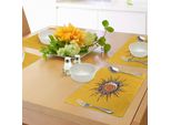 Tovagliette Abakuhaus Sole, Motivi Celesti Astratti Con Volti Antropomorfi, Foglie E Strisce Vorticose, Tiscjdeco In Tessuto Resistente Al Lavaggio Per La Sala Da Pranzo E La Cucina, Multicolore