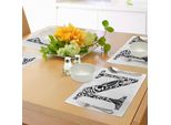 Abakuhaus Tovagliette Con Lettera N, Motivo Floreale In Bianco E Nero Con Stampa Di Petali, Steli E Foglie, Tiscjdeco In Tessuto Resistente Al Lavaggio Per Sala Da Pranzo E Cucina, Bianco E Nero
