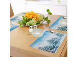 Tovagliette Invernali Abakuhaus, Abeti Innevati Su Montagne Innevate, Boschi Artici, Tranquilli Spazi All'aperto, Tiscjdeco In Tessuto Resistente Al Lavaggio Per La Sala Da Pranzo E La Cucina, Bianco E Blu
