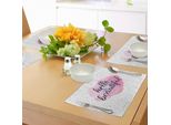 Abakuhaus Tovagliette, Motivo Floreale Acquerellato Con Citazioni Ispiratrici E Sfondo Festivo, Decorazione Da Tavola In Tessuto Resistente Al Lavaggio Per Sala Da Pranzo E Cucina, Rosa Chiaro Lavanda Nero