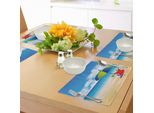 Tovagliette Da Spiaggia Abakuhaus, Scena Rilassante Con Ombrellone E Bevande, Skyline, Destinazione Vacanze, Estate, Tiscjdeco In Tessuto Resistente Al Colore Per La Sala Da Pranzo E La Cucina, Multicolore