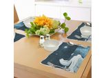 Tovagliette Invernali Abakuhaus, Orso Polare Disegnato A Mano In Stile Caricaturale Nell'artico Che Fissa L'immagine Della Luna Stampata, Tiscjdeco In Tessuto Resistente Al Lavaggio Per La Sala Da Pranzo E La Cucina, Bianco E Blu