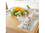 Tovagliette Abakuhaus Con Motivi Di Papaveri, Fiori E Boccioli Scarlatti Su Uno Sfondo Rurale Che Richiama La Natura, Stampa Digitale Su Tessuto Lavabile, Decorazione Per La Tavola, Cucina, Scarlatto, Bianco, Verde
