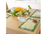 Tovagliette Abakuhaus Per Bambini Per Il Ringraziamento, Tacchino Con Espressione Felice - Foglie Verdi Fresche, Decorazioni Da Tavola In Tessuto Resistente Al Lavaggio Per La Sala Da Pranzo E La Cucina, Giallo Chiaro, Verde, Marrone