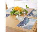 Tovagliette Abakuhaus All'henné, Disegno Mandala Dell'asia Meridionale Con Colori Vivaci, Illustrazione Etnica Ornamentale, Tiscjdeco In Tessuto Resistente Al Lavaggio Per La Sala Da Pranzo E La Cucina, Azzurro E Blu Scuro.