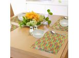 Abakuhaus Tovagliette Geometriche, Funky Formless African Piastrelle Preistoriche Vivid Contrast Fashion, Tiscjdeco In Tessuto Resistente Al Lavaggio Per La Sala Da Pranzo E La Cucina, Verde Giada Calendula Magenta