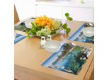 Abakuhaus Tovagliette Lake Tahoe, Scenario Americano Con Montagne Innevate E Rocce Nel Lago California Estate, Tiscjdeco In Tessuto Resistente Ai Colori Per La Sala Da Pranzo E La Cucina, Multicolore