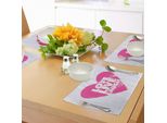 Abakuhaus Tovagliette "Vivi, Ridi, Ama"", Sfondo Tipo Taccuino Con Un Cuore Gigante E Una Frase Motivazionale, Decorazione Da Tavola In Tessuto Resistente Al Lavaggio Per La Sala Da Pranzo E La Cucina, Rosa E Bianco"