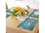 Tovagliette Abakuhaus Con Pupazzo Di Neve, Sci Con Fiocchi Di Neve Decorati Vacanze Invernali Attività Divertenti Hobby, Decorazioni Per La Tavola In Tessuto Resistente Ai Colori Per La Sala Da Pranzo E La Cucina, Marrone Chiaro Turchese Bianco