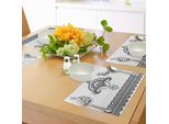 Tovagliette Abakuhaus All'henné, Motivi Orientali In Bianco E Nero, Motivo Floreale Decorativo Monocromatico, Disegno Scarabocchiato, Decorazione Da Tavola In Tessuto Resistente Al Lavaggio Per La Sala Da Pranzo E La Cucina, Bianco E Nero