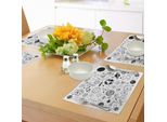 Abakuhaus "Tovagliette Per Ragazzi, Pianeti Disegnati A Mano, Asteroidi, Costellazioni, Elementi Monocromatici Dell'universo, Tiscjdeco In Tessuto Resistente Ai Colori Per La Sala Da Pranzo E La Cucina, Bianco E Nero"