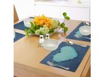 Abakuhaus Tovagliette Blu Navy E Verde Acqua, Tessuto Denim Strappato Immagine A Forma Di Cuore Amore Romanticismo San Valentino, Tiscjdeco In Tessuto Resistente Al Lavaggio Per La Sala Da Pranzo E La Cucina, Blu Navy Seafoam