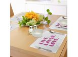 Abakuhaus Tovagliette "Vivi, Ridi, Ama"", Citazione Positiva Con Effetto Pennellata E Scritta A Mano, Decorazione Da Tavola In Tessuto Resistente Al Lavaggio Per La Sala Da Pranzo E La Cucina, Viola E Bianco."