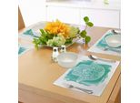 Tovagliette Abakuhaus Hamsa, Motivo Grunge Con La Mano Di Fatima, Fiori Di Loto, Meditazione Zen, Cultura Etnica, Tiscjdeco In Tessuto Resistente Ai Colori Per La Sala Da Pranzo E La Cucina, Turchese Bianco
