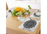 Tovagliette Abakuhaus All'henné, Decorazioni Floreali Etniche Con Motivi Artistici Orientali, Culture Antiche, Stile Vintage, Tovagliette Decorative In Tessuto Resistente Al Lavaggio Per Sala Da Pranzo E Cucina, Bianco E Nero