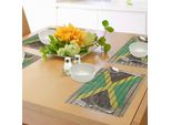 Abakuhaus Tovagliette Giamaicane, Bandiera Sulla Parete Illustrazione Con Effetto Gesso Old Bricks Grunge Design Caraibi, Tiscjdeco In Tessuto Resistente Al Colore Per La Sala Da Pranzo E La Cucina, Multicolore