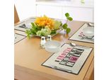 Tovagliette Abakuhaus Rockmusik, Slogan Retrò Rock'n Roll Elementi Di Design Grunge Vintage Astratto, Tiscjdeco In Tessuto Resistente Al Lavaggio Per La Sala Da Pranzo E La Cucina, Grigio Antracite Beige Rosa