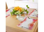 Abakuhaus Tovagliette Arancioni E Rosa, Fiori Acquerellati Disegnati A Pennello In Una Composizione Romantica, Tiscjdeco In Tessuto Resistente Al Lavaggio Per La Sala Da Pranzo E La Cucina, Arancione Chiaro Bianco Rosa