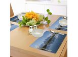 Tovagliette Abakuhaus See, Catena Montuosa Del Monte Bianco Riflessa Nel Panorama Del Lago Chesery, Delle Alpi E Della Francia, Tiscjdeco In Tessuto Resistente Ai Colori Per La Sala Da Pranzo E La Cucina, Azzurro Bianco Verde