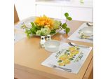 Abakuhaus Tovagliette Gialle, Composizione Floreale Con Rose E Foglie Con Motivo A Spirale, Decorazioni Da Tavola In Tessuto Resistente Al Lavaggio Per La Sala Da Pranzo E La Cucina, Verde Felce E Calendula Gialla