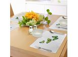 Tovagliette Abakuhaus Verdi, Tre Farfalle Vibranti Su Sfondo Bianco - Magica Natura Primaverile, Sottobicchieri In Tessuto Lavabile Decorazione Da Tavola Con Stampa, Verde Lime Verde Felce Nero