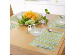 Abakuhaus Tovagliette Gialle E Blu, Margherite E Trifogli Con Cuori E Coccinelle Disegnati A Mano, Tiscjdeco In Tessuto Resistente Al Lavaggio Per La Sala Da Pranzo E La Cucina, Multicolore