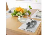Tovagliette Abakuhaus Detroit, Skyline Fumoso Della Città Con Edifici Raffigurati Con Caratteri Tipografici Brushstrokes, Tiscjdeco In Tessuto Resistente Al Lavaggio Per La Sala Da Pranzo E La Cucina, Grigio Antracite Bianco