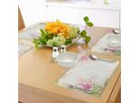 Abakuhaus Tovagliette Rosa E Bianche, Cornice Primaverile Dai Colori Pastello Con Tulipani E Foglie Verdi Disegnati A Mano, Decorazioni Da Tavola In Tessuto Resistente Ai Colori Per La Sala Da Pranzo E La Cucina, Pesca Verde Rosa