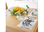 Tovagliette Abakuhaus Con Motivo A Granchi, Disegno Monocromatico Di Un Animale Della Famiglia Dei Crostacei, Grafica Ispirata Al Mare, Tiscjdeco In Tessuto Resistente Al Lavaggio Per La Sala Da Pranzo E La Cucina, Bianco E Nero