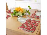 Tovagliette Abakuhaus Hawaii, Bouquet Di Ispirazione Botanica Motivo Retrò Con Ibisco Rosso Disegnato A Mano, Tiscjdeco In Tessuto Resistente Al Lavaggio Per La Sala Da Pranzo E La Cucina, Verde Felce Beige Rosso