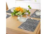 Abakuhaus Tovagliette Bianche E Nere, Motivo Floreale Ispirato Al Damasco, Motivo Fogliato Di Ispirazione Vittoriana, Tiscjdeco In Tessuto Resistente Al Lavaggio Per La Sala Da Pranzo E La Cucina, Bianco E Nero