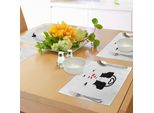 Abakuhaus Tovagliette, Gatti Innamorati Con Code A Forma Di Cuore, Uccellini, Sagome Di Animali, Tema San Valentino, Decorazioni Da Tavola In Tessuto Resistente Al Lavaggio Per Sala Da Pranzo E Cucina, Bianco, Nero, Rosso