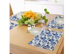 Tovagliette Abakuhaus Acquerellate, Rose E Foglie Disegnate A Mano, Tema Floreale Astratto E Naturale, Tiscjdeco In Tessuto Resistente Al Lavaggio Per La Sala Da Pranzo E La Cucina, Blu Violetto Grigio Blu