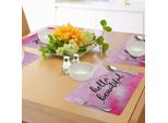 Abakuhaus Tovagliette, Frase Romantica Con Scritta A Mano E Schizzi Di Colore Su Sfondo Artistico, Sottobicchieri In Tessuto Lavabile, Decorazione Da Tavola Con Stampa, Magenta, Nero, Viola