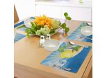 Tovagliette Da Spiaggia Abakuhaus, Illustrazione Estiva Con Raggi Di Sole E Isola Tropicale, Tiscjdeco In Tessuto Resistente Al Lavaggio Per Sala Da Pranzo E Cucina, Giallo Verde Blu