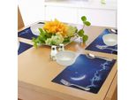 Tovagliette Abakuhaus Nacht, Luna Crescente Su Cielo Blu Scuro Con Stelle Luminose Celestial View Midnight Image, Tiscjdeco In Tessuto Resistente Al Lavaggio Per Sala Da Pranzo E Cucina, Blu Reale E Bianco