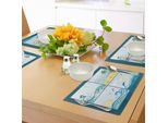Tovagliette Da Spiaggia Abakuhaus, Cornici A Tema Marittimo Con Onde, Alberi, Delfini, Uccelli E Motivi Marini Esotici, Tiscjdeco In Tessuto Resistente Al Colore Per La Sala Da Pranzo E La Cucina, Beige, Verde, Blu