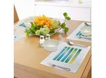Tovagliette Da Spiaggia Abakuhaus, Stile Banner A Strisce Orizzontali Con Elementi Esotici, Alberi Tropicali, Cartoni Animati, Tiscjdeco In Tessuto Resistente Al Lavaggio Per La Sala Da Pranzo E La Cucina, Giallo, Verde, Blu