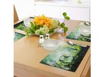 Tovagliette Abakuhaus Welt, Pallina Su Erba Verde Fresca Mattina Nella Foresta Riflessione Naturale Ambiente Ecologia, Tiscjdeco In Tessuto Resistente Al Lavaggio Per La Sala Da Pranzo E La Cucina, Giallo Verde