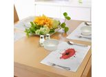 Tovagliette Abakuhaus Con Motivo Papavero, Testa Di Un Fiore Erbaceo Oppiaceo Dai Colori Vivaci, Stile Disegno, Tiscjdeco In Tessuto Resistente Ai Colori Per La Sala Da Pranzo E La Cucina, Bianco, Nero, Rosso