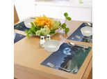 Tovagliette Fantasia Abakuhaus, Tranquilla Visione Futuristica Della Terra Che Sorge Da Alien Shores Sci Fi Theme, Tiscjdeco In Tessuto Resistente Al Colore Per La Sala Da Pranzo E La Cucina, Verde Giada Blu Scuro