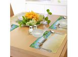 Tovagliette Da Spiaggia Abakuhaus, Paradise Island Palma Da Cocco E Barche Costa Tropicale Ambiente Rilassante, Tiscjdeco In Tessuto Resistente Al Colore Per La Sala Da Pranzo E La Cucina, Multicolore