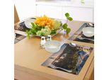 Tovagliette Abakuhaus Lake Tahoe, Idilliaca Cascata Americana In Un Paesaggio Romantico A Tema Boschivo, Tiscjdeco In Tessuto Resistente Ai Colori Per La Sala Da Pranzo E La Cucina, Multicolore